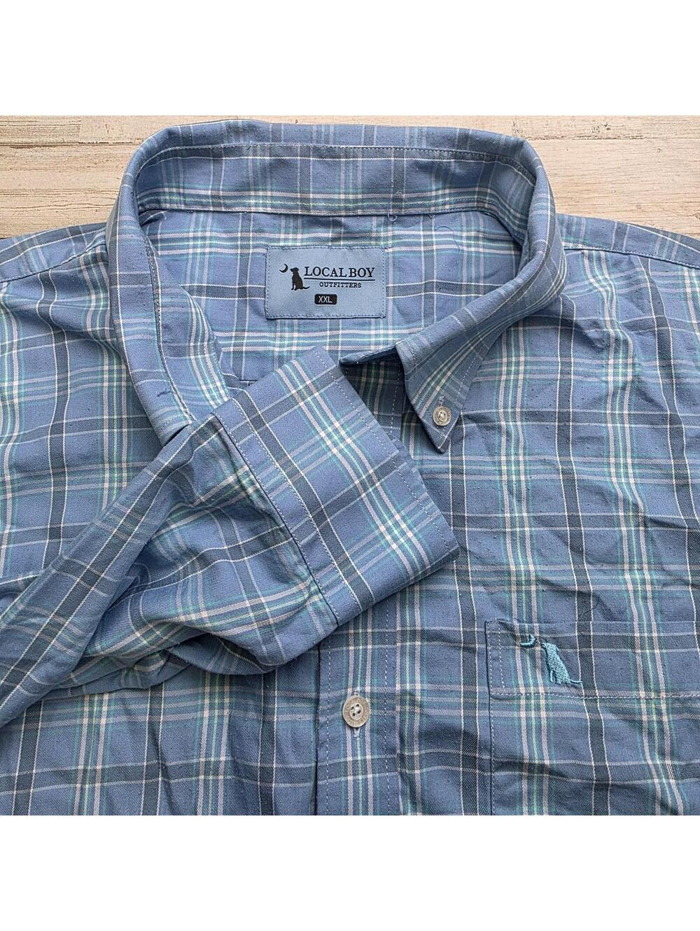 Local Boy Outfitters Shirt Mens XXL Blue Plaid Dog Logo Button Down